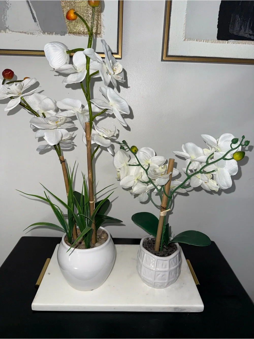 2 White Artificial Orchid Arrangement in Ceramic Planters